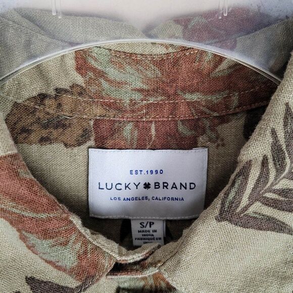 Lucky Brand Linen Blend Floral Hawaiian Short Sleeve Button Up Shirt Green S - Picture 10 of 10